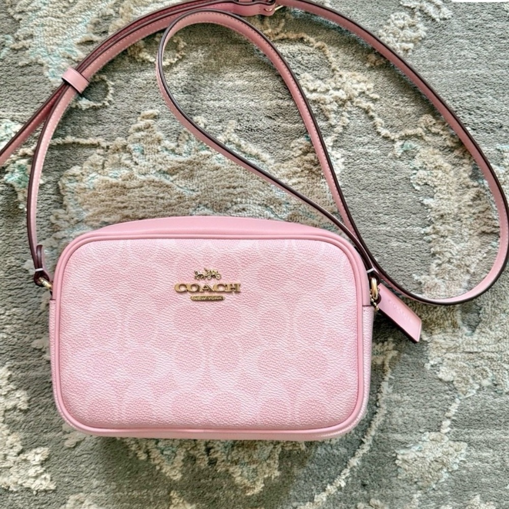 COACH Mini Jamie Camera Bag in Signature Canvas - Powder Pink with Gold Hardware